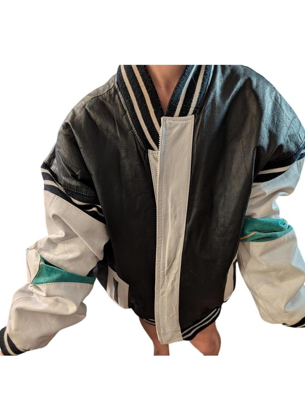RARE Vintage Michael Hoban Color Block Leather Tennis Jacket M